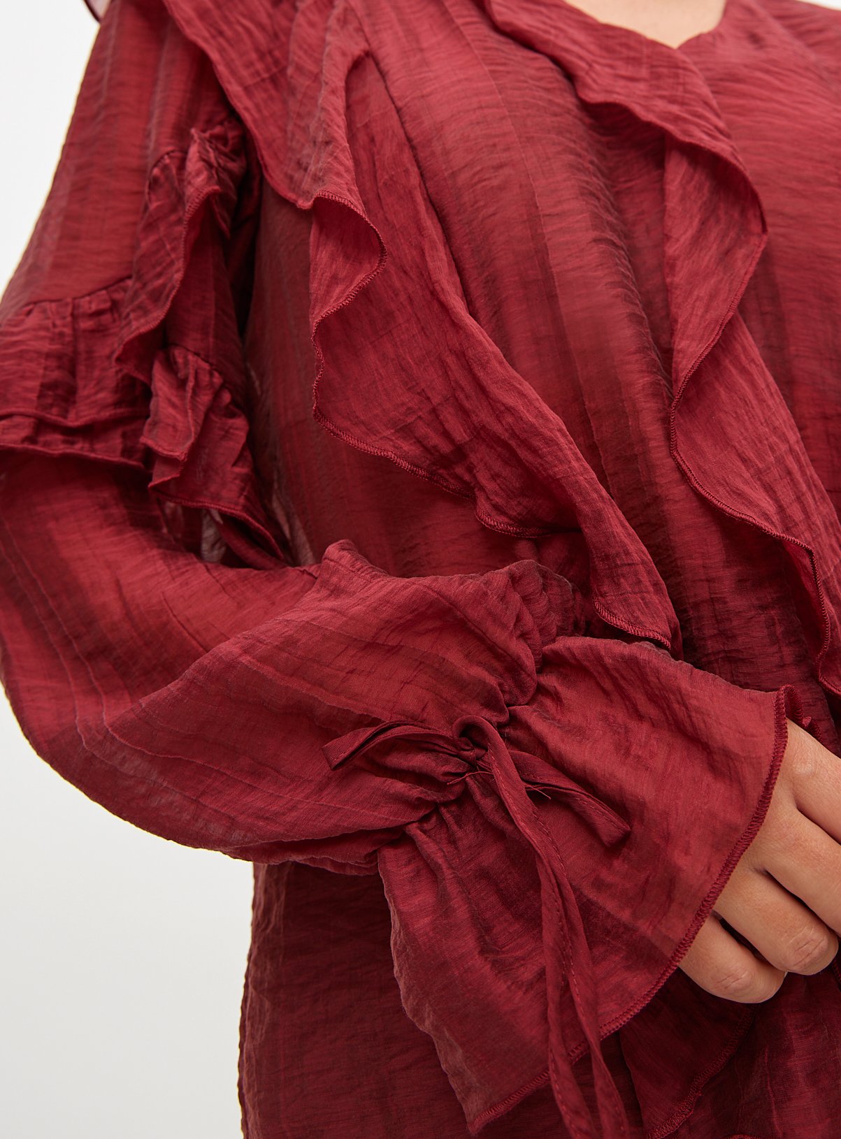 Berry Red Semi-Sheer Ruffle Blouse 24 - Image 3 thumbnail